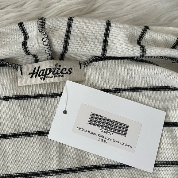 {Haptics} Buffalo Plaid Striped Open Front Long Cardigan - Women's Medium - NWT - Picture 10 of 11